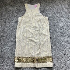 Lilly Pulitzer Diedra Dress In Gold Metallic Tidal Wave Jacquard XS